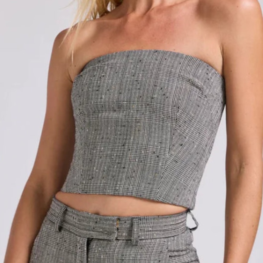 Nwt $215 generation love - Jennifer plaid bustier size large black grey‎ womens